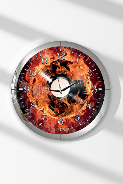 Zevahir Mobilya Dekorasyon Ceas de perete rotund din MDF cu tematică Flame Fi...