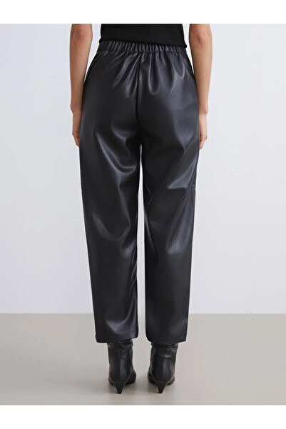 LC Waikiki Black Elastic Waist Women's Leather Look Pants