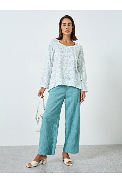 Take Two By Styli Women Printed Long Sleeve Top and Textured Pants Co-Ords