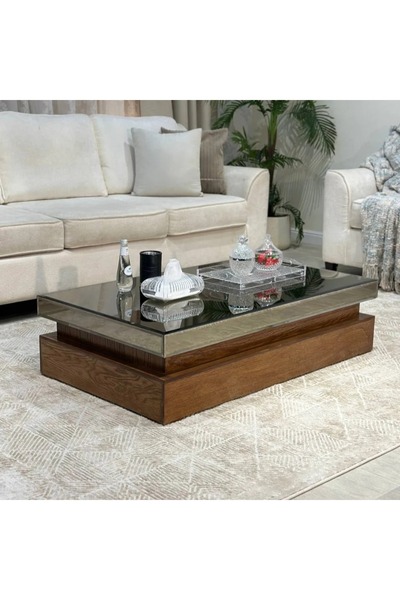 terndat طاولة سطح مراية ارضي لون بني