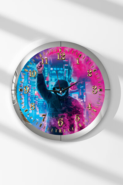 Zevahir Mobilya Dekorasyon Silver Framed Gamer Themed Round Mdf Wall Clock