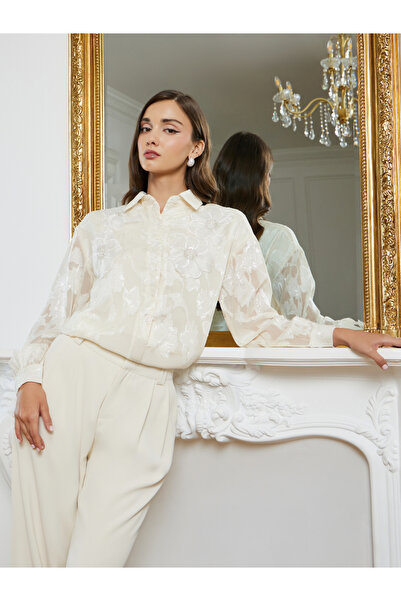 Styli Women Floral Jacquard Sheer Shirt