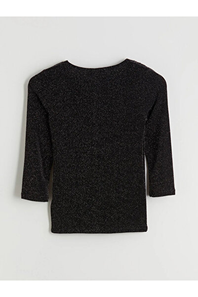 LC Waikiki Black Double-Breasted Collar Shiny Look Blouse