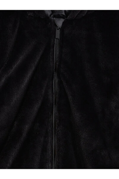 LC Waikiki Черно палто с качулка от изкуствена кожа за момичета