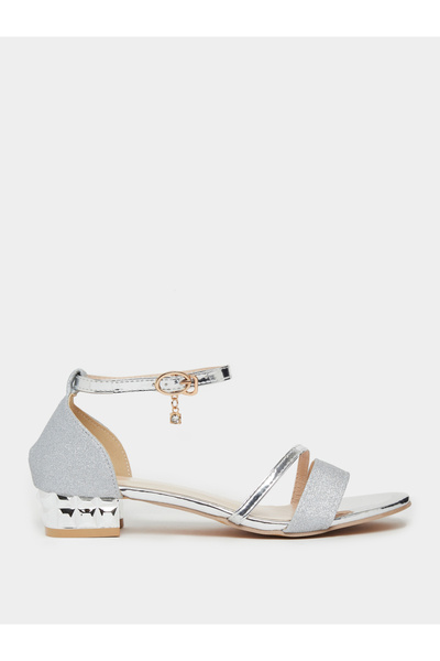 Take Two By Styli Silver Shimmering Low Heel Sandals