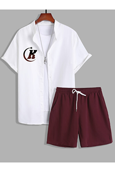 Take Two By Styli طقم رجالي مكون من قميص وشورت بتفاصيل جيب مطبوع بشعار