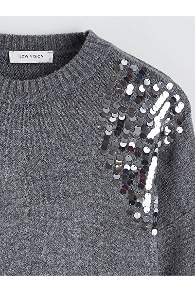 LC Waikiki Crew Neck Sequin Embroidered Women's Knitwear Sweater