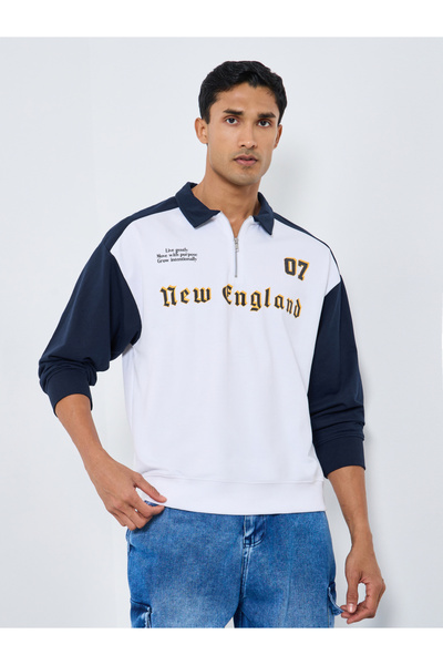 Styli سويت شيرت رجالي نيو إنجلاند بسحاب وياقة برسومات مميزة