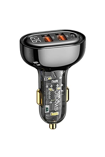 Usams CC159 Car Charger, 80W, 2 USB + 1 USB-C, LED, Black