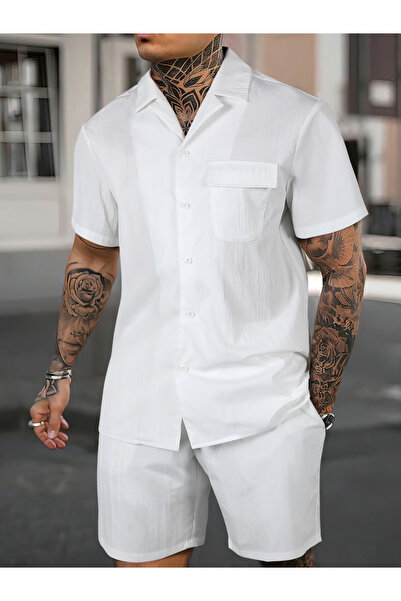 Take Two By Styli Men Solid Pocket Detail Shirt and Shorts Co-Ords