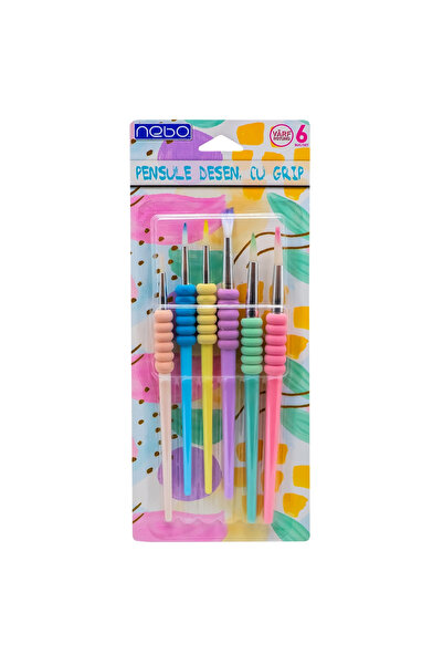 NEBO Pensule de desen, cu prindere, culori pastelate, vârf rotund, set 6 buc. -