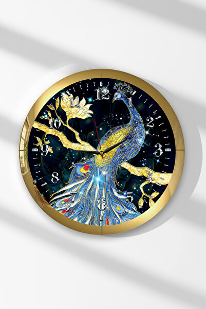 Zevahir Mobilya Dekorasyon Gold Framed Peacock's Elegance Themed Round Mdf Wa...