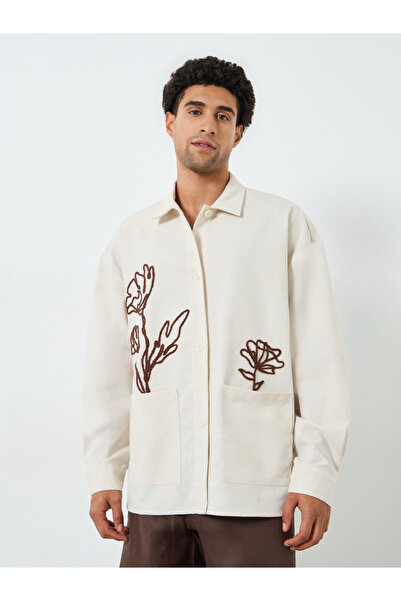 Styli جاكيت رجالي كريمي مطرز بجيوب