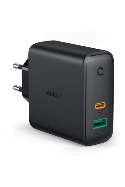 AUKEY PA-D1 2xUSB Power Delivery (1xUSB A+1xUSB C) 5.4A 30W Dynamic Detect Negru