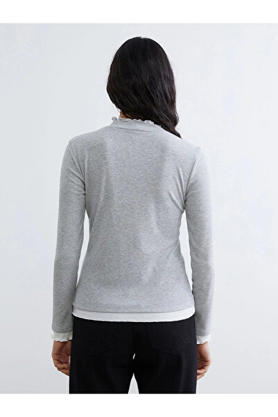 LC Waikiki Gray Ruffled Mock Neck Women's Bodysuit