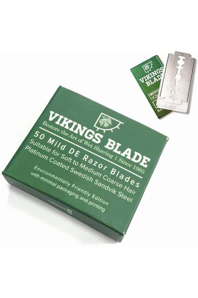 Vikings Blade Double Edge Safety Razor Blades, 50x Blades, Swedish Steel + Pl...