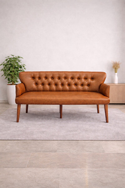 Azra Mobilya Roma Üçlü Koltuk – Deri Döşeme – Ahşap Ayaklı – 150 cm – Ofis ve...