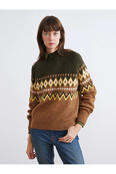 LC Waikiki Pulover de tricotat pentru femei cu model cu jumătate de gât roșu