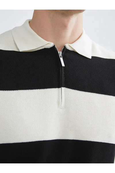 LC Waikiki Black Polo Neck Striped Men's Knit Sweater