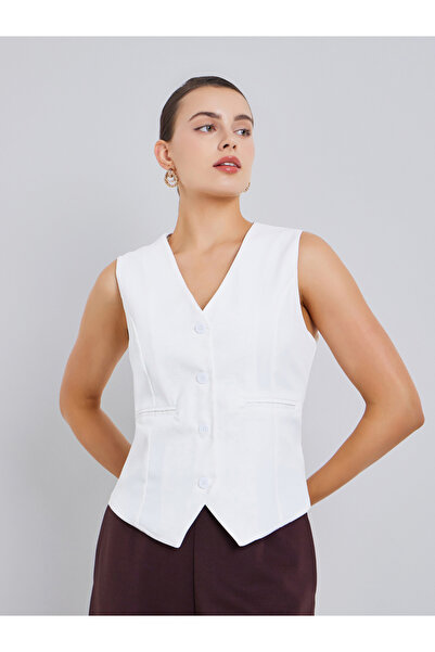 Styli Women Off-White Sleeveless Waistcoat