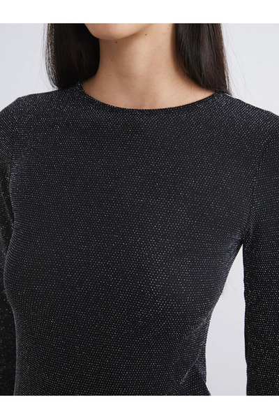 LC Waikiki Black Crew Neck Shiny Look Women's T-Shirt