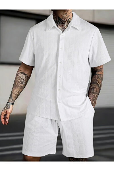 Take Two By Styli Men Textured Short Sleeve Shirt and Shorts Co-Ords