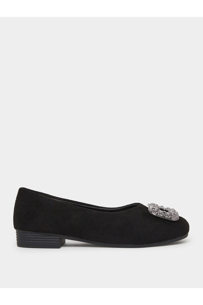 Take Two By Styli Black Suede Flats with Embellished Buckle
