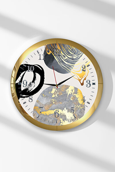 Zevahir Mobilya Dekorasyon Gold Framed Flow Themed Round Mdf Wall Clock