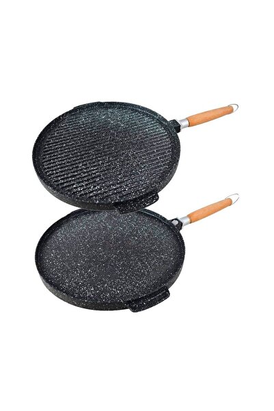OEM Royal double-sided grill pan, aluminum, non-stick, removable wooden handl...