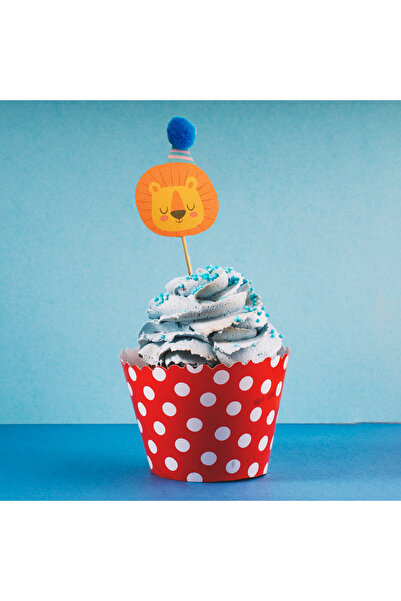 Parti Şapkalı Aslan Cupcake Süsü 12'li Paket