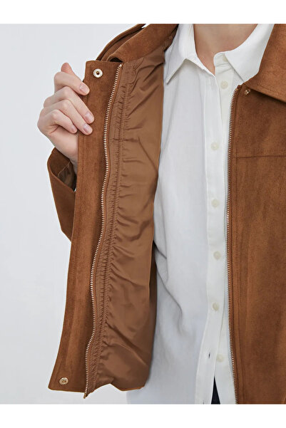 LC Waikiki Shirt Collar Oversize Women's Suede Look Jacket