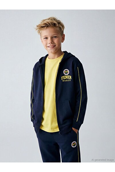 LC Waikiki Hooded Fenerbahçe Printed Boys' Zippered Sweatshirt