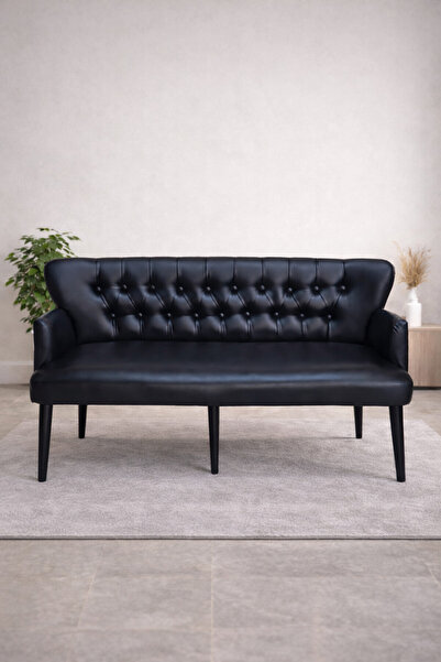 Azra Mobilya Roma Üçlü Koltuk – Deri Döşeme – Ahşap Ayaklı – 150 cm – Ofis ve...