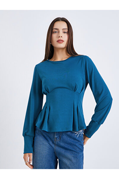 Styli Women Blue Long Sleeve Peplum Top