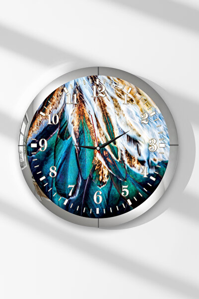 Zevahir Mobilya Dekorasyon Ceas de perete rotund din MDF cu tematică cu pene ...