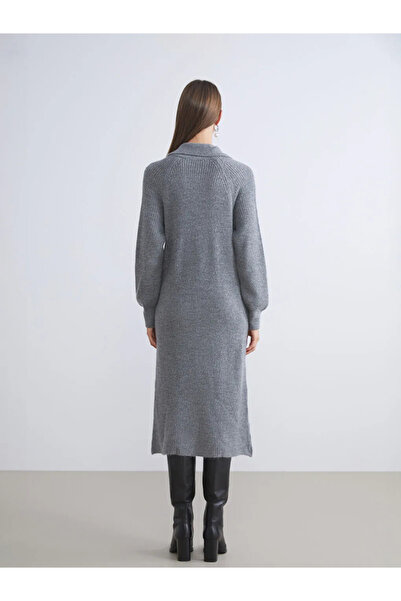 LC Waikiki Anthracite Stand Collar Knitwear Dress