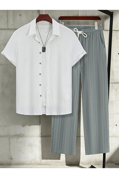 Take Two By Styli طقم رجالي مكون من قميص منقوش وبنطال بخصر مطاطي برباط