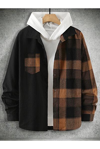 Take Two By Styli جاكيت رجالي بنقشة مربعات وأزرار أمامية وجيب أمامي مزين بتفاصيل