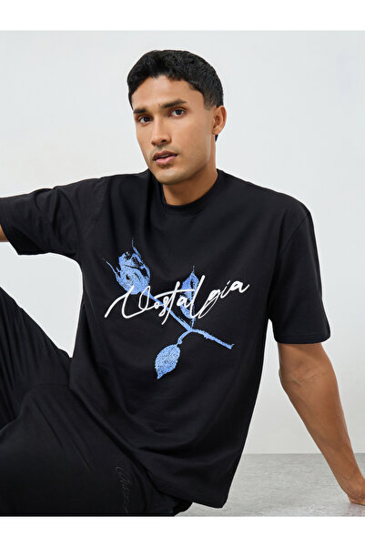 Styli Men Black Graphic Print Oversized T-Shirt