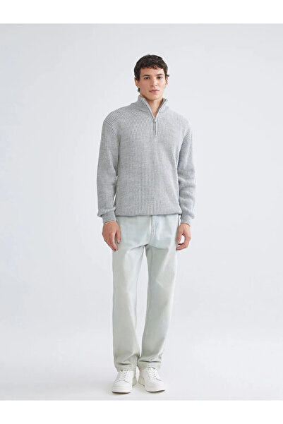 LC Waikiki Gray Zippered Mock Neck Men's Knitwear Sweater