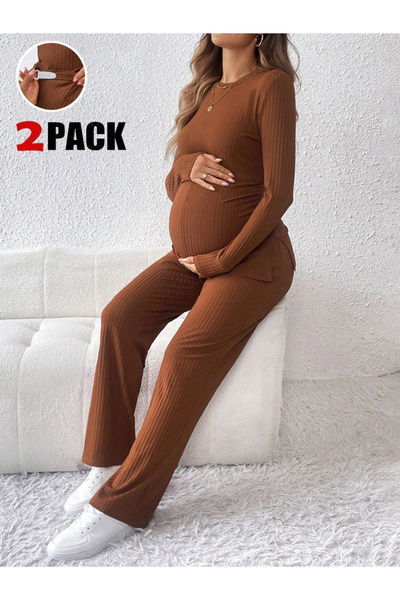 Take Two By Styli Women Round Neck Top and Adjustable Elastic Pants Maternity...