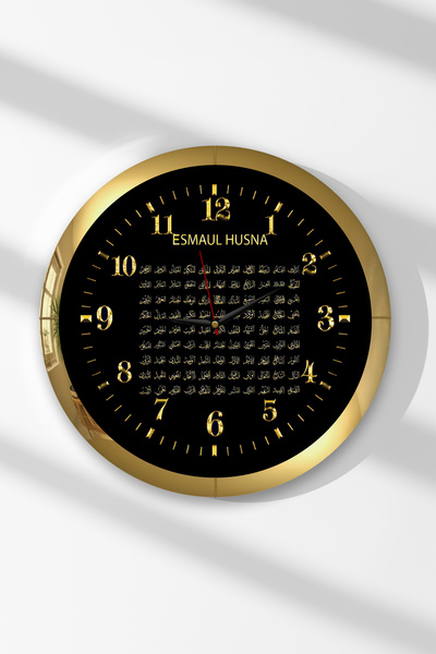 Zevahir Mobilya Dekorasyon Ρολόι τοίχου MDF στρογγυλό με χρυσό πλαίσιο και γρ...