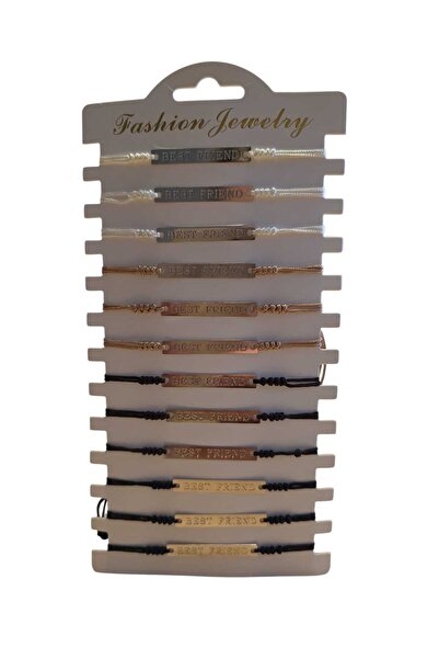 AnoaSales Set 12 bratari BEST FRIEND, Dimensiune reglabila, Șnur alb, crem si...