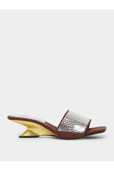 Take Two By Styli Brown Embellished Wedge Heel Sandals