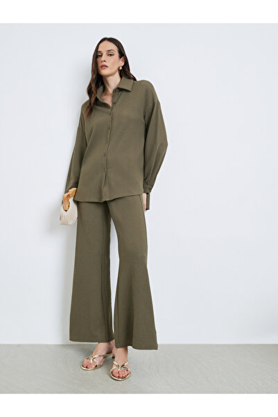 Styli Women Textured Longline Shirt and Trousers Co-Ords