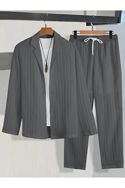 Take Two By Styli Men Grey Textured Blazer and Trousers Co-Ords