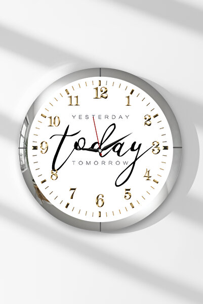 Zevahir Mobilya Dekorasyon Ceas de perete rotund din MDF cu cadru argintiu și...