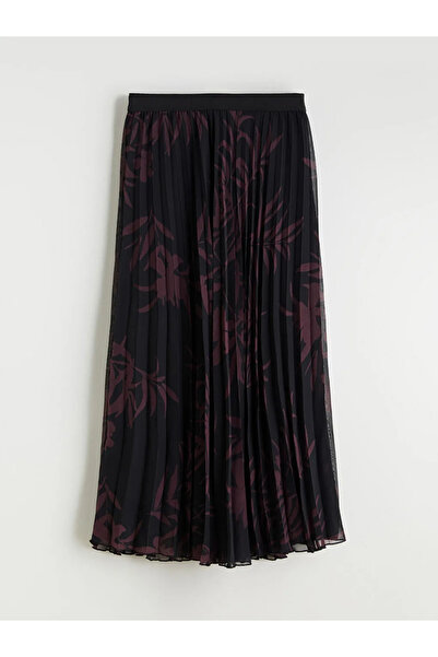 LC Waikiki Patterned Pleated Chiffon Skirt with Elastic Waistband