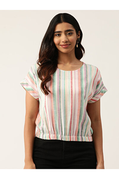 RUE COLLECTION By Styli Women Striped Extended Sleeves Pure Cotton Top