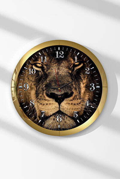 Zevahir Mobilya Dekorasyon Ceas de perete rotund din MDF cu tematică Leu galb...